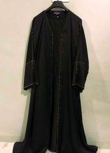 Elegant Black Abaya with Gold Hand Work