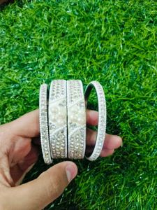 White Silver Bangles