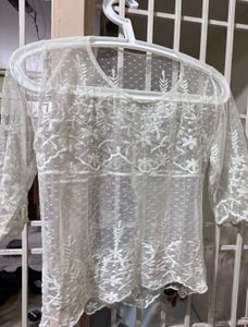 Embroidered Mesh Top