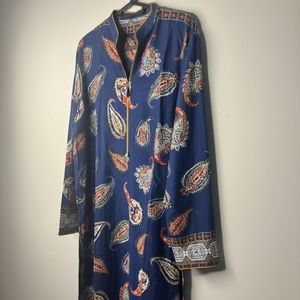 Navy Blue Paisley Print Long Kurti