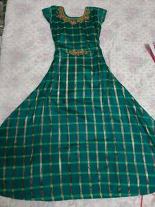 Elegant Green Plaid Ethnic Gown