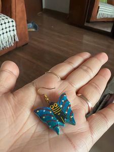 paper mache handmade blue Butterfly Earrings