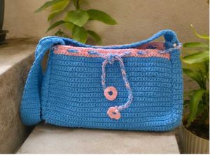 Handmade Crochet Blue Shoulder Bag