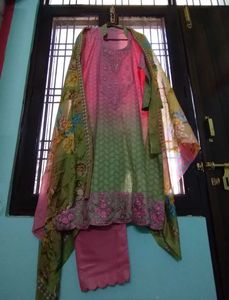 Ombre Pink And Green Kurta Set