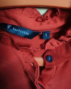 Chic Red Ruffle Detail Button-Up Shirt