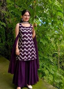 Elegant Purple Sharara Set with Fancy duptta
