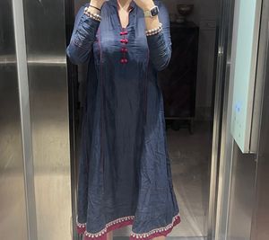 Elegant Navy Blue Kurta with Red Trim - Ritu Kumar
