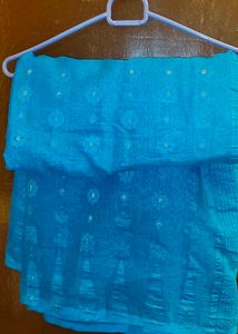 Beautiful Blue jamdani saree Maroon khadi cotton