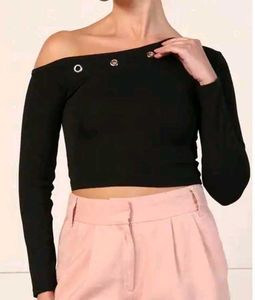 Black Off-Shoulder Cropped Top