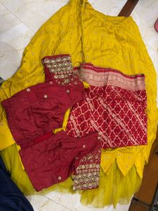 Yellow Lehenga with Red Blouse & Dupatta