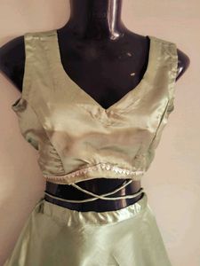 Elegant Sage Green Skirt and Crop Top Set