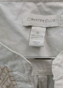 Elegant Embroidered White Cotton Tunic Top