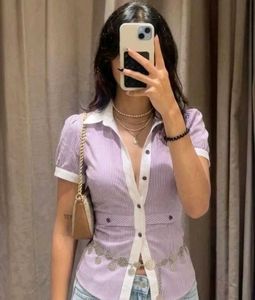Striped Puff Sleeve Button-Up Shirt