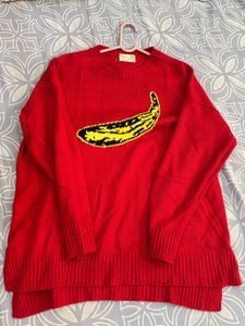 Red Banana Print Sweater