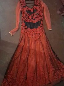 Red &amp; Black Embroidered Gown