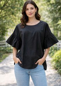 Chic Black Blouse with Flutter Sleeves