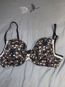 Floral Print Bra with Lace Trim