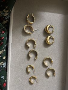 Gold Tone Hoop Earrings &amp; Rings Set
