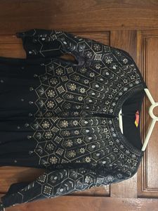 Elegant Golden Printed Black Kurta