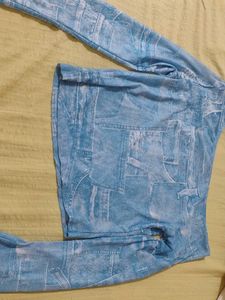 Blue Wash Denim Print Cropped Top
