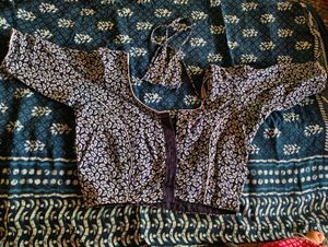Navy Blue Block Print Saree