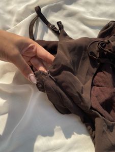 Brown legslit Ruffle Maxi Dress