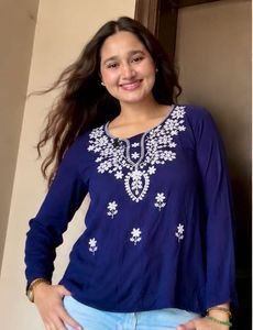 Elegant Blue Kurta with White Embroidery