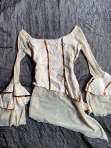 sheer bell fitted ruffled vintage top
