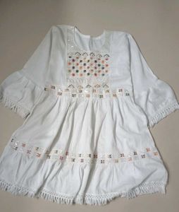 Women’s White Embroidered A-Line Kurti