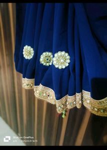 Elegant Navy Blue Saree with Gold Border