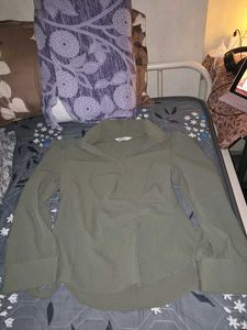 littlebox Olive Green Collared Long Sleeve Top