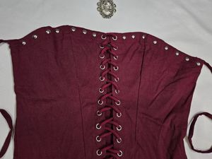 Maroon Corset Top with Lace-Up Detail