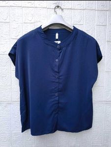 New with tag Navy Blue Collared Button-Up Top