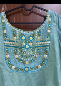 Embroidered Teal Kurta with Yellow Accents