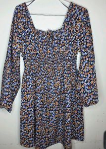 Fit &amp; Flare Smoked Floral Print Mini Dress
