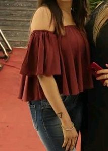 Maroon Off-Shoulder Flare Top