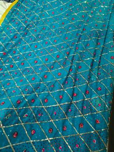 Sparkling Teal Saree with Embellishments
