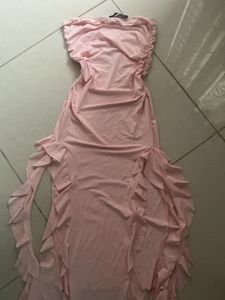 y2k pink ruffle tube dress