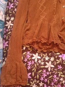 Brown Button-Up Knit Cardigan