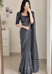 Elegant Grey Floral Saree