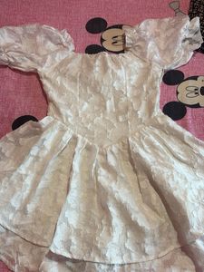 White Floral Jacquard Puff-Sleeve Mini pintresty D