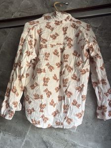 Cute Teddy Bear Print Button-Up Shirt