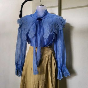 Chic Blue Embroidered Blouse