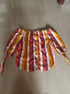 Off-Shoulder Striped Puff Sleeve Top