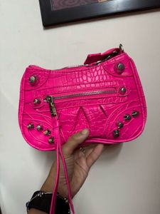 Hot Pink Croc Embossed Shoulder Bag