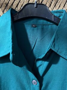 Teal Sleeveless Shirt Dress