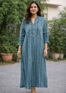 Striped Embroidered Kurta Dress