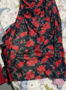 Chic Rose Print Ruched Maxi Dress