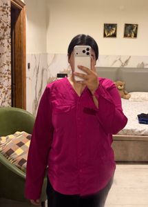 V-Neck Pink Long Sleeve Shirt