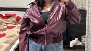 SAVANA Burgundy faux leather bomber jacket